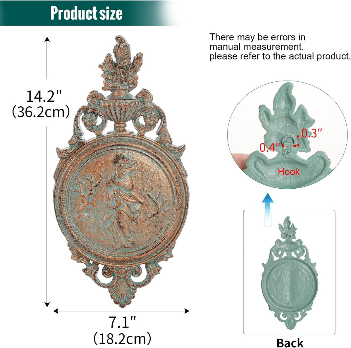 Sungmor Copper Cast Iron Wall Plaque -Classical Lady Relief in French Style