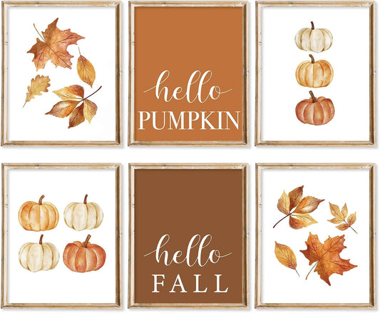 JarThenaAMCS 6Pcs Fall Thanksgiving Wall Art Prints, UNFRAMED 8 x 10 In