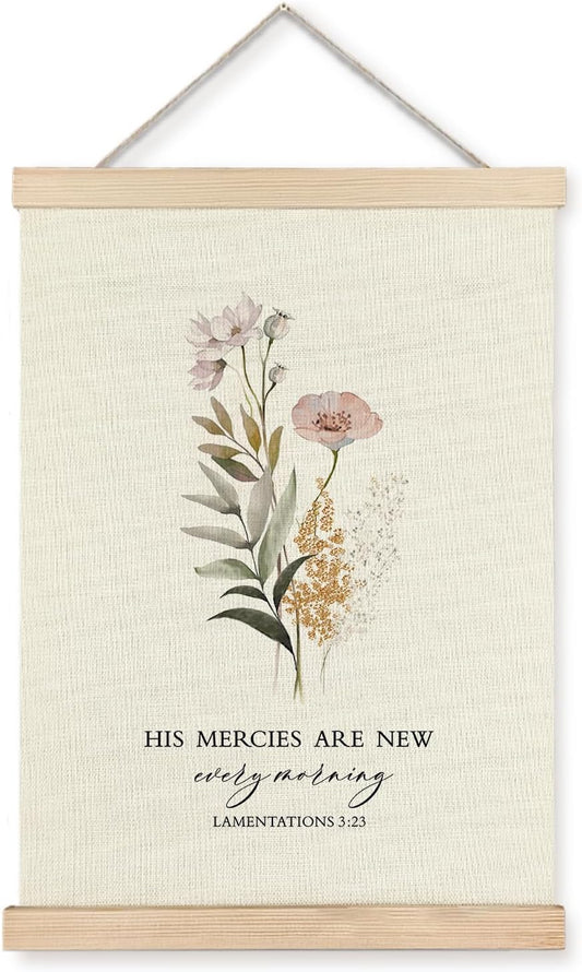 Supwhd Christian Wall Art Decor for Bedroom Living Room Office, His Mercies are New Every Morning Scripture Wall Art Framed 12x16, Christian Gifts for Women