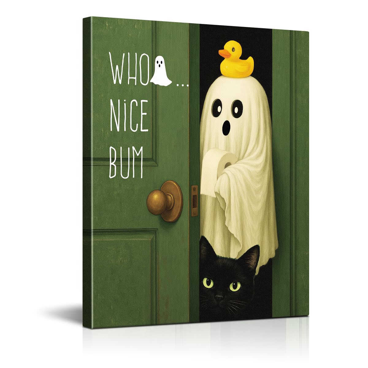 Funny Ghost Cat Halloween Bathroom Wall Art Ghost Are Canvas Print Framed