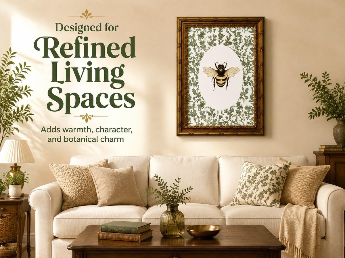 SKZMBTI Vintage Gold Framed Insect Wall Art Classical Bee Painting Prints