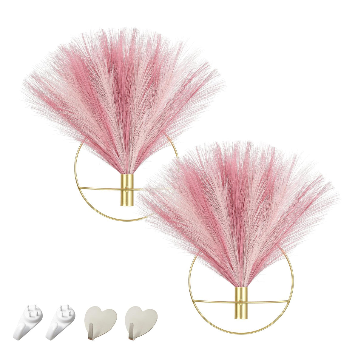 Pretty Jolly Boho Wall Decor, Wall-Mounted Metal Art, Hanging Artificial Pampas Display, Living Room, Bedroom, Bathroom, Diningroom, Fake Faux Plant 2 Pack Black Brown