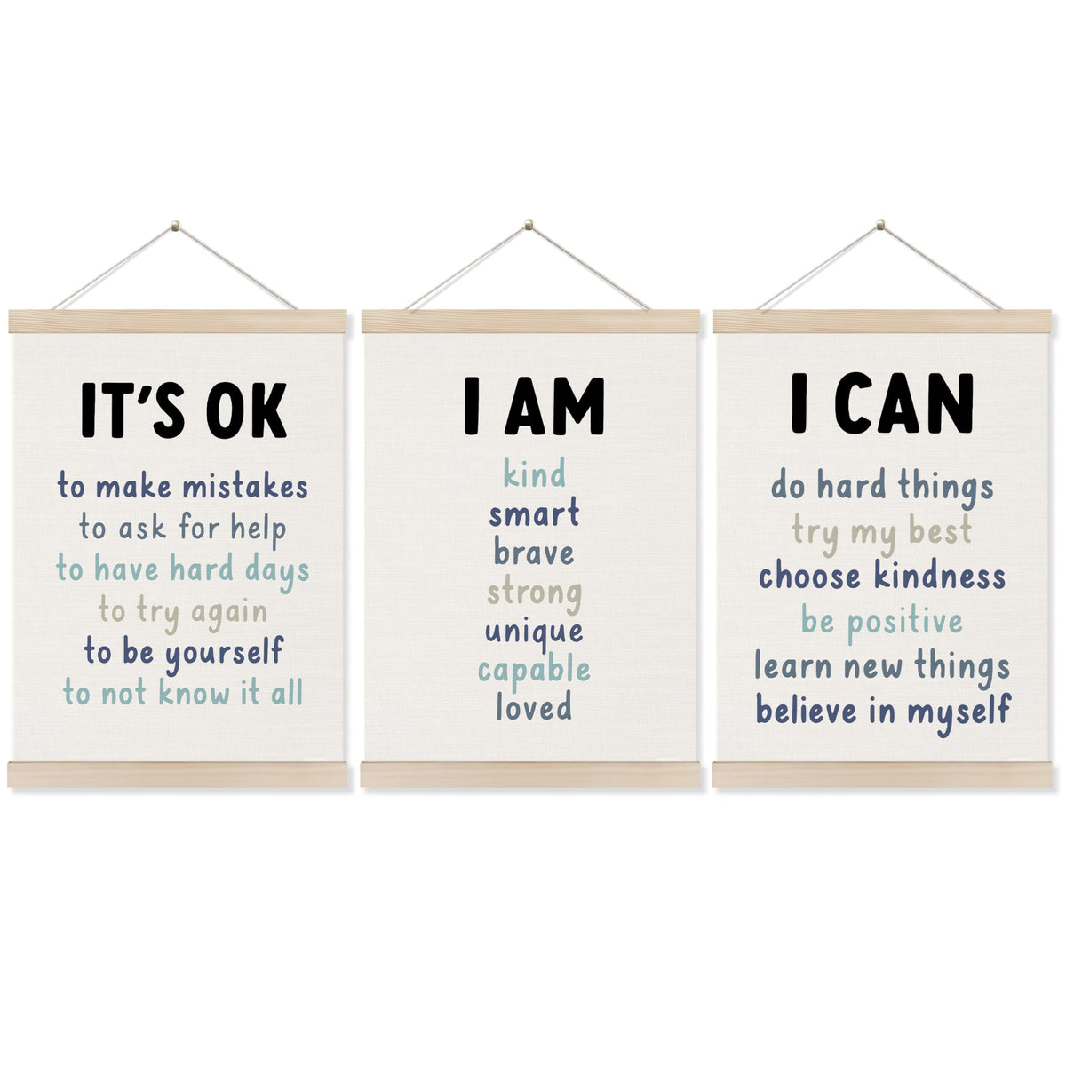 Koesus Inspirational Classroom Wall Art Poster Hanger Frame 12x16 Inch Set of 3, Positive Affirmations for Kids, Motivational Canvas Pictures Prints Framed Wall Decor for Classroom Kids Room Playroom