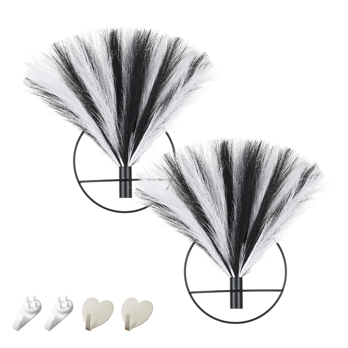 Pretty Jolly Boho Wall Decor, Wall-Mounted Metal Art, Hanging Artificial Pampas Display, Living Room, Bedroom, Bathroom, Diningroom, Fake Faux Plant 2 Pack Black Brown