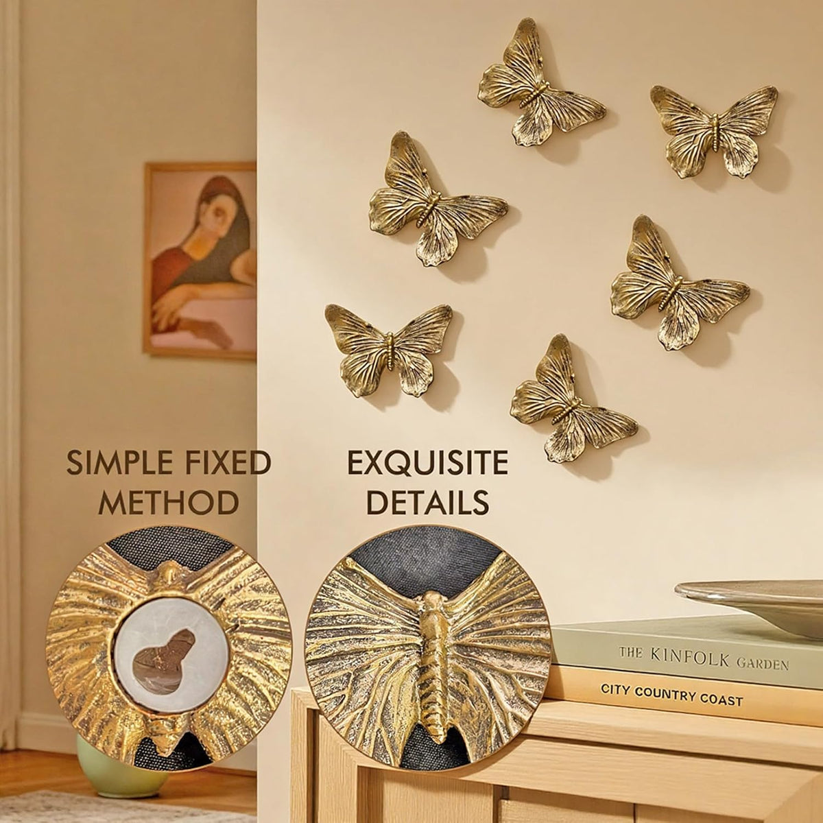 GUSFREUD 3D Butterfly Wall Decor Set – Resin Wall Decor for Living Room, Bedroom, Bathroom, Dining Room, Outdoor and Gallery Walls - Antique Copper - Set of 6