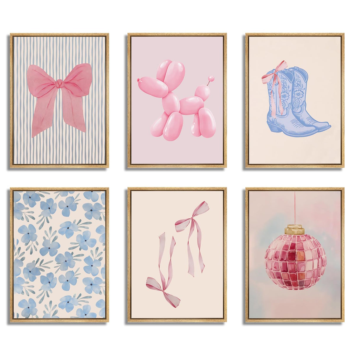 Cute Pink Girl Poster Set of 6, Light Pink Coquette Wall Art Trendy Lucky 8 Ball Wall Decor Paintings Pastel College Apartment Bedroom Living Room Dorm 8x10 inch Unframed