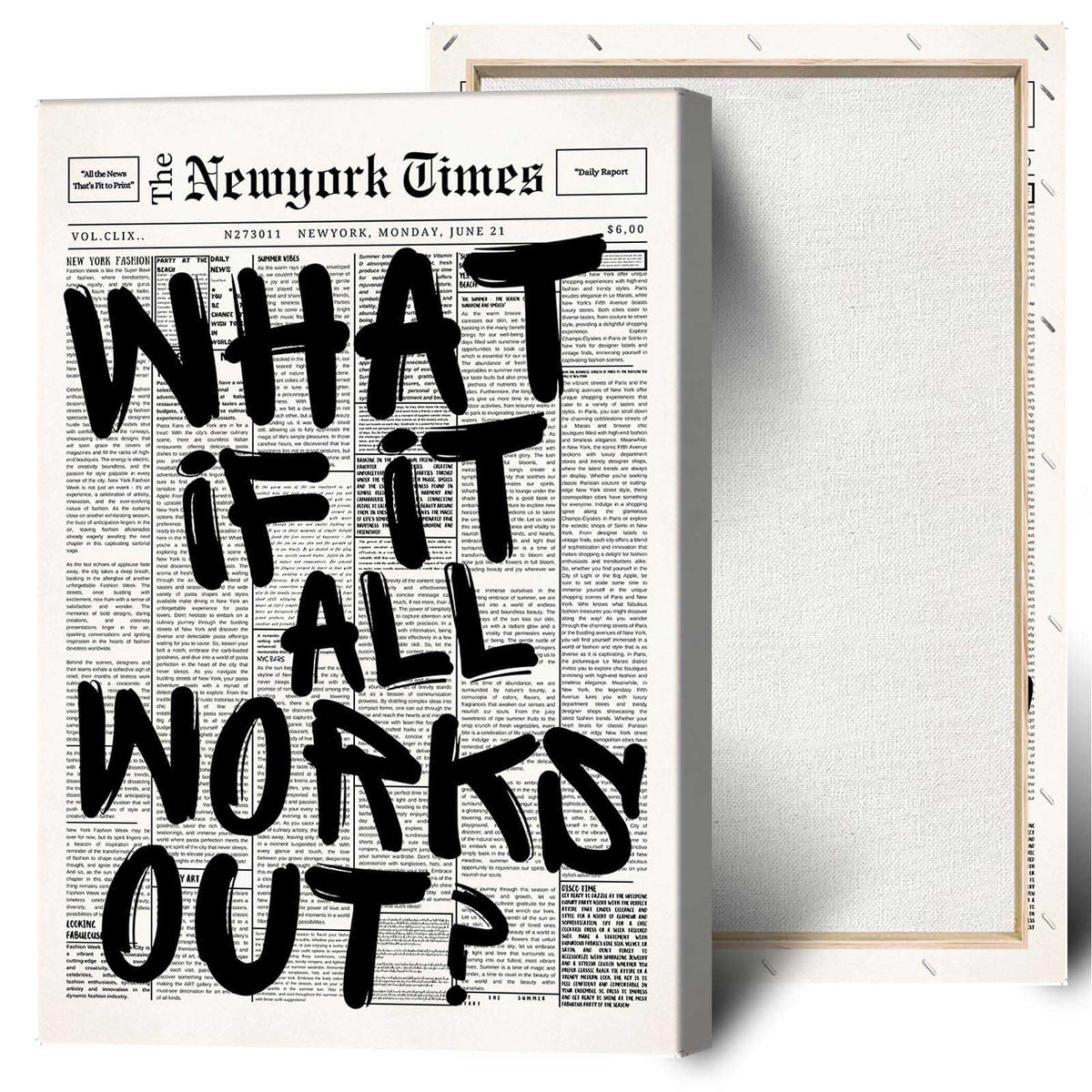 Drimiler Retro Black And White Newspaper Poster What If It All Works Out Canvas Wall Art Positive Affirming Quote Minimalist Prints Painting For Home Bedroom Dorm Wall Decor 8x12in Unframed