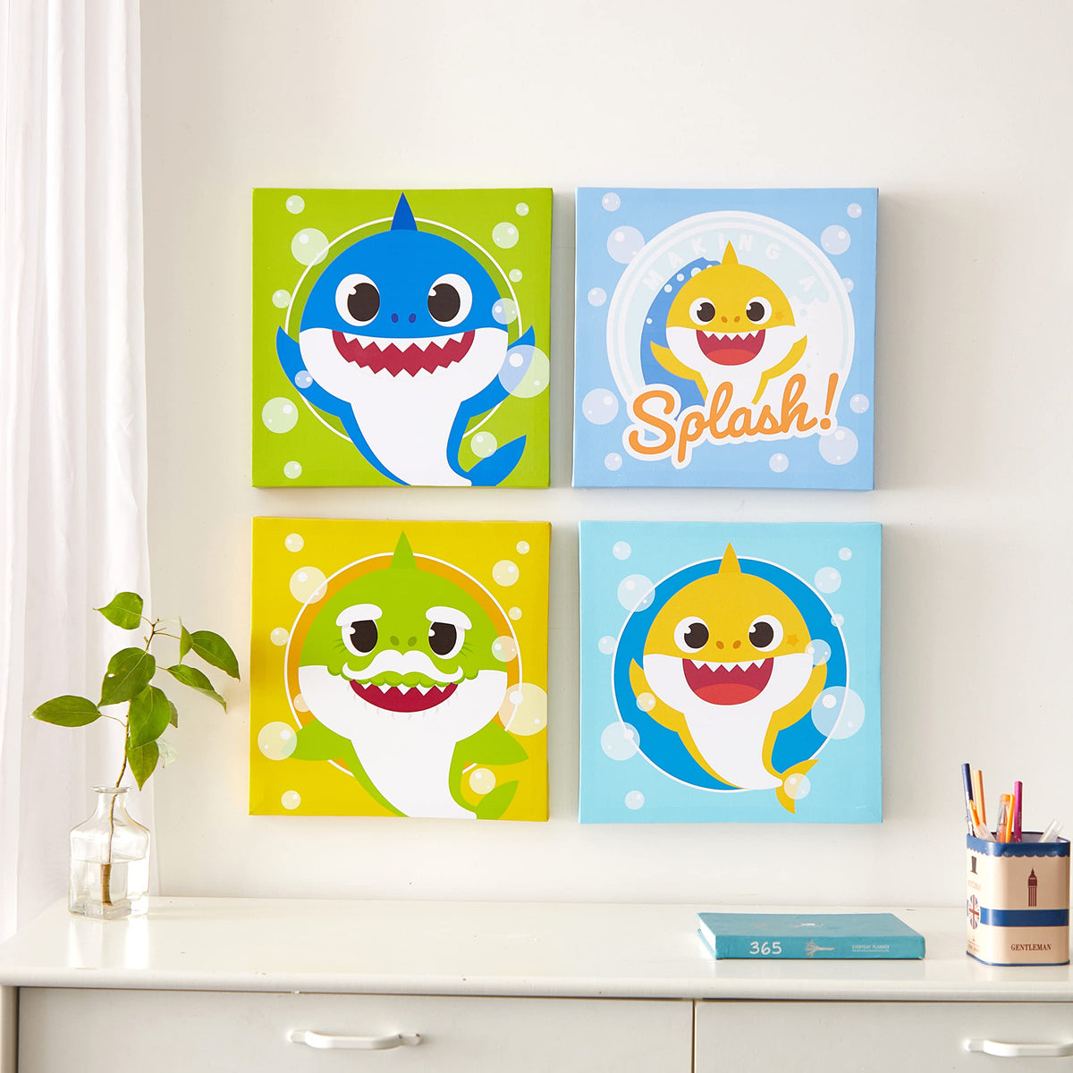 Sanrio Hello Kitty Strawberry and Bow Canvas Wall Art 4 Piece Set for Room Décor,12"x12"