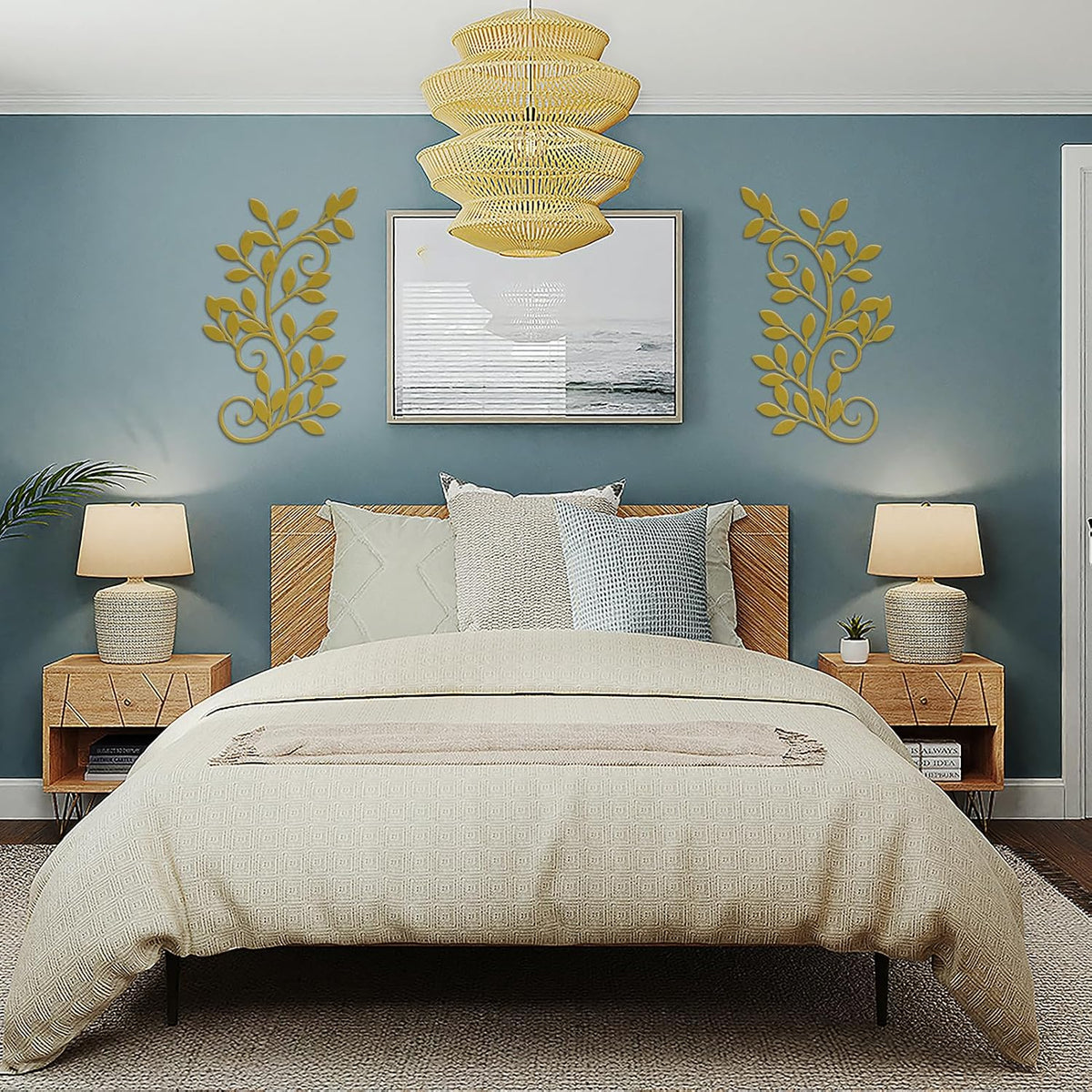 ESTART 2 Pcs Metal Tree Leaf Wall Art Vine Branch Decor, Gold