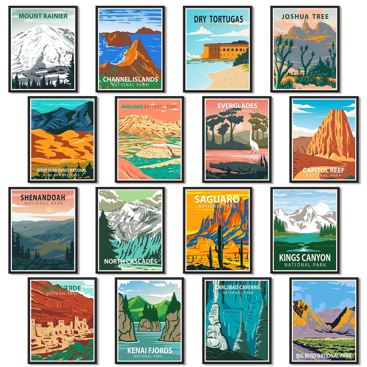 Gersoniel 16 Pcs National Park Posters Nature Art Wall Print, Vintage Style