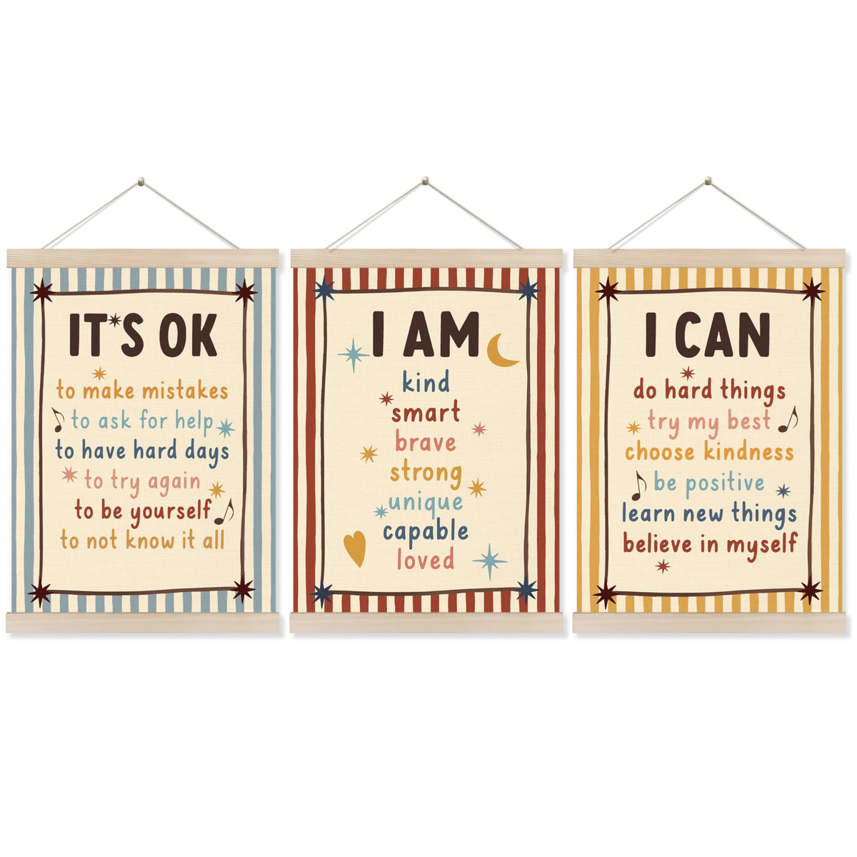 Koesus Inspirational Classroom Wall Art Poster Hanger Frame 12x16 Inch Set of 3, Positive Affirmations for Kids, Motivational Canvas Pictures Prints Framed Wall Decor for Classroom Kids Room Playroom