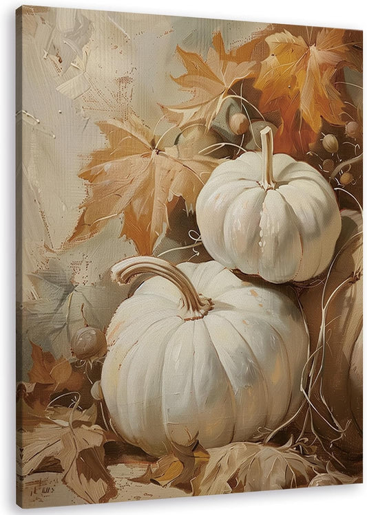 TLESKE Fall Pumpkin Rustic Farmhouse Wall Art Decor 11x14 (White-01)