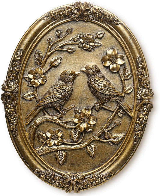 Vintage Bird Wall Sculpture,Antique Wall Decor,Retro Art Birds Sculpture,Hand Painted Wall Decoration with Embossed Couple Birds Design,Vintage Wall Decor for Living Room Bedroom Dining Room Hallway, Housewarming Gifts