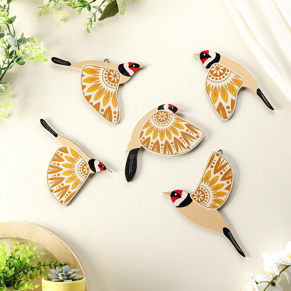 Barydat 5 Pcs Wooden Bird Wall Art decor folk Birds art Decor,Black