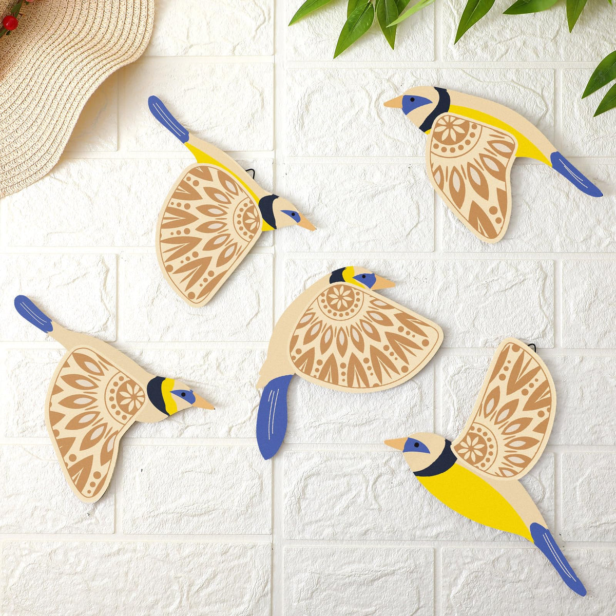 Barydat 5 Pcs Wooden Bird Wall Art decor folk Birds art Decor,Black