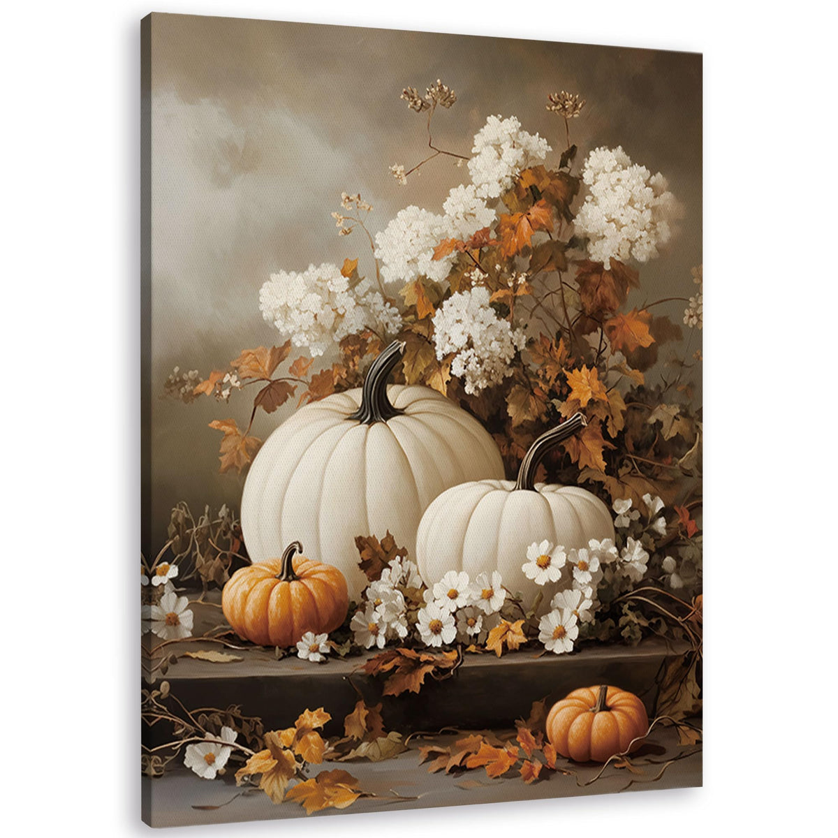 TLESKE Fall Pumpkin Rustic Farmhouse Wall Art Decor 11x14 (White-01)