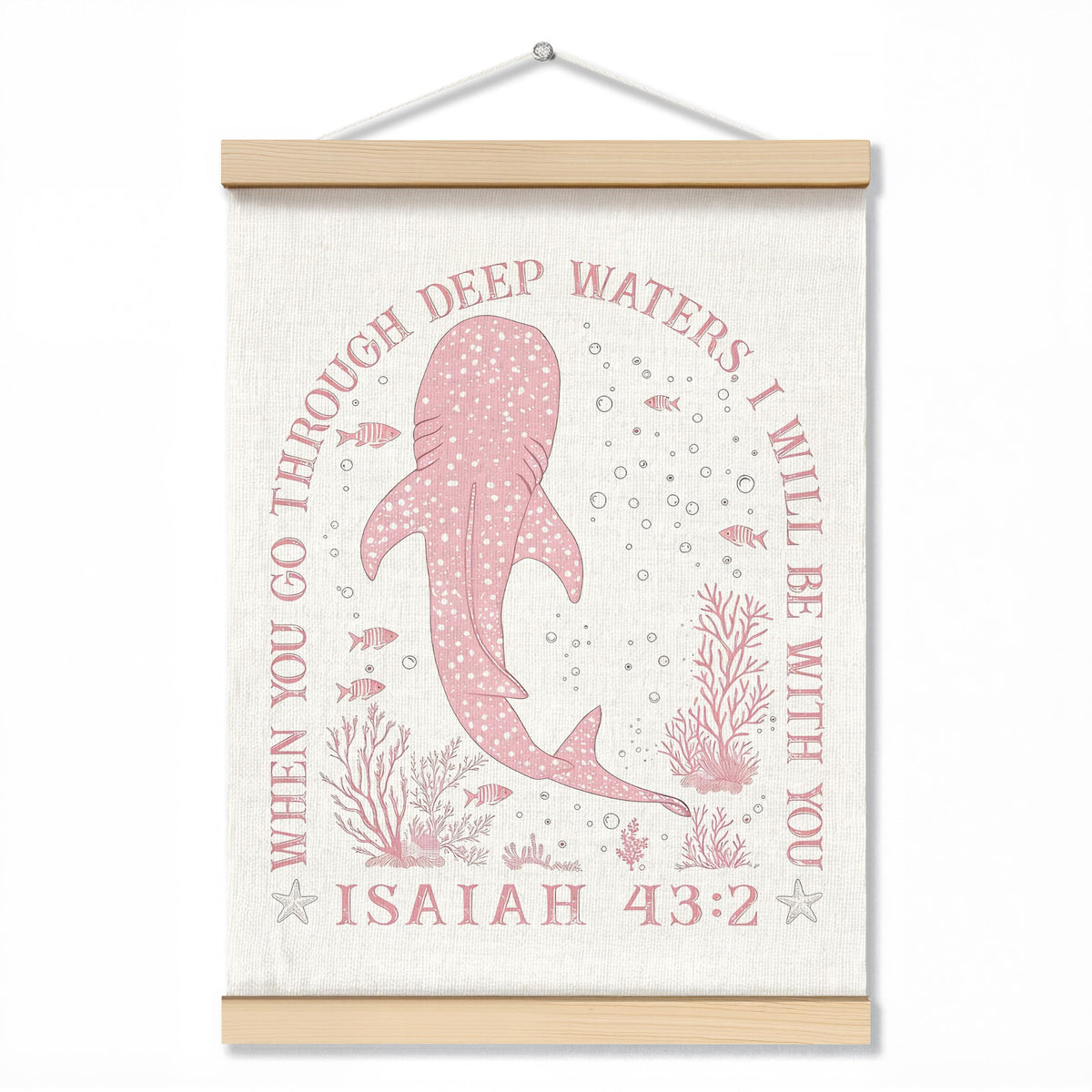 ZNGFON Trendy Whale Shark Christian Wall Decor, When You Go Through Deep Waters I Will Be With You Isaiah 43:2 Wall Art Poster with Wooden Frame, Blue Bible Verse Wall Hanging Home Decor, 12x16 Inch