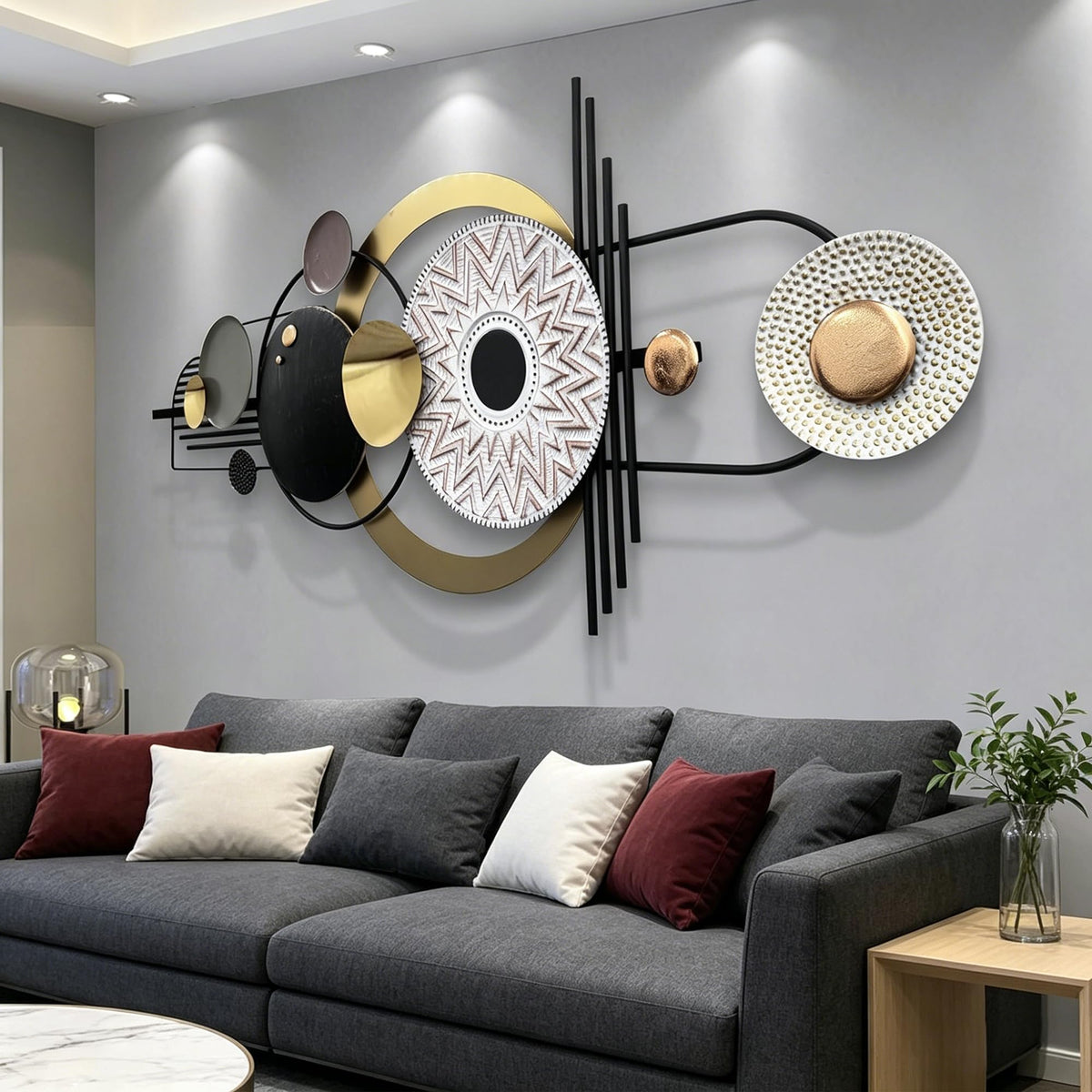 JFUJFU Large Black & Gold 3d Metal Wall Art with Geometric Round for Home