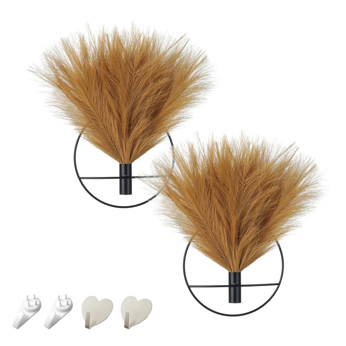 Pretty Jolly Boho Wall Decor, Wall-Mounted Metal Art, Hanging Artificial Pampas Display, Living Room, Bedroom, Bathroom, Diningroom, Fake Faux Plant 2 Pack Black Brown