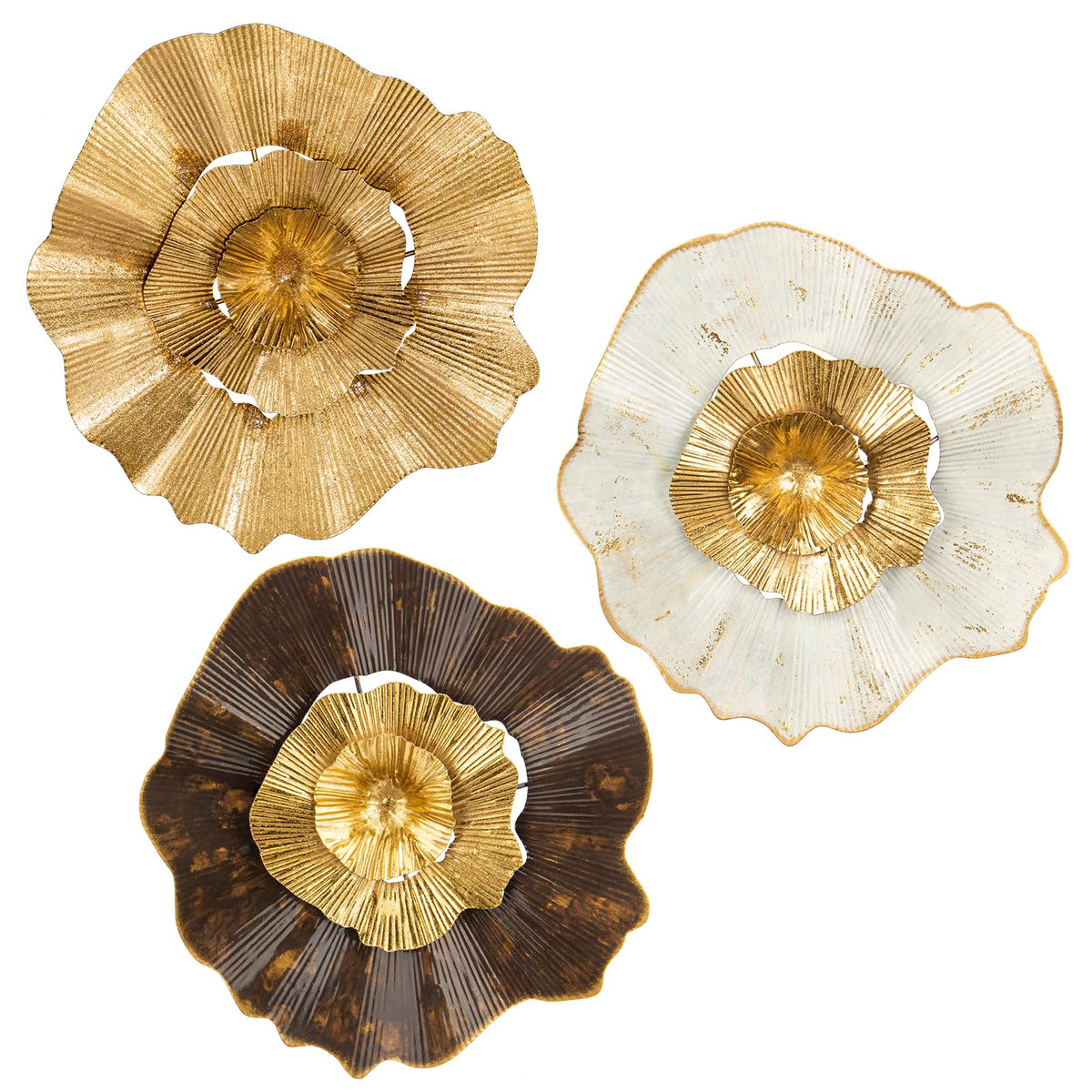 Briful 12" Gold Wall Décor Pack of 3 Metal Flower Plate Wall Art Modern Accent Hanging Wall Decorations For Home Office Bedroom Or Living Room Wall Sculptures