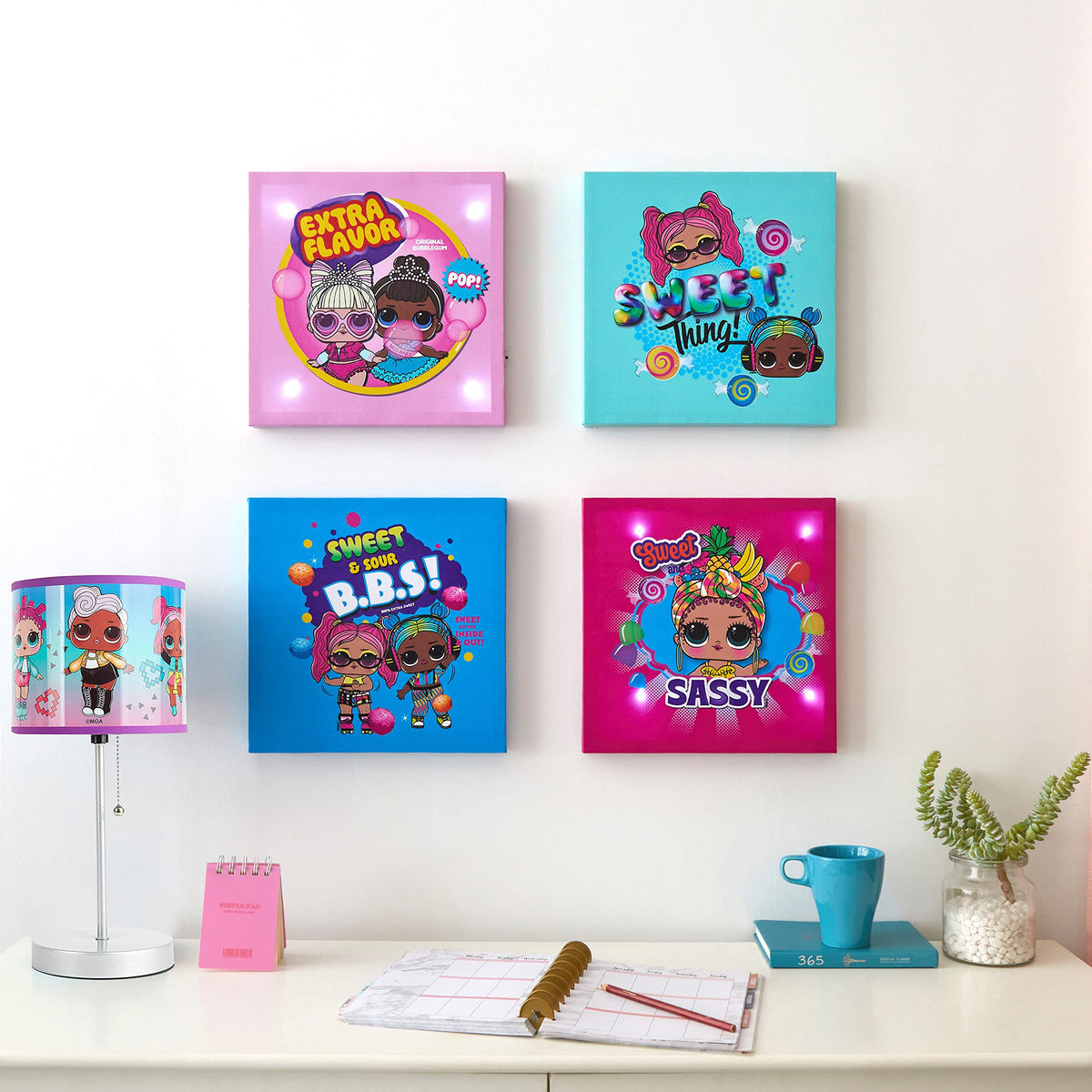 Sanrio Hello Kitty Strawberry and Bow Canvas Wall Art 4 Piece Set for Room Décor,12"x12"