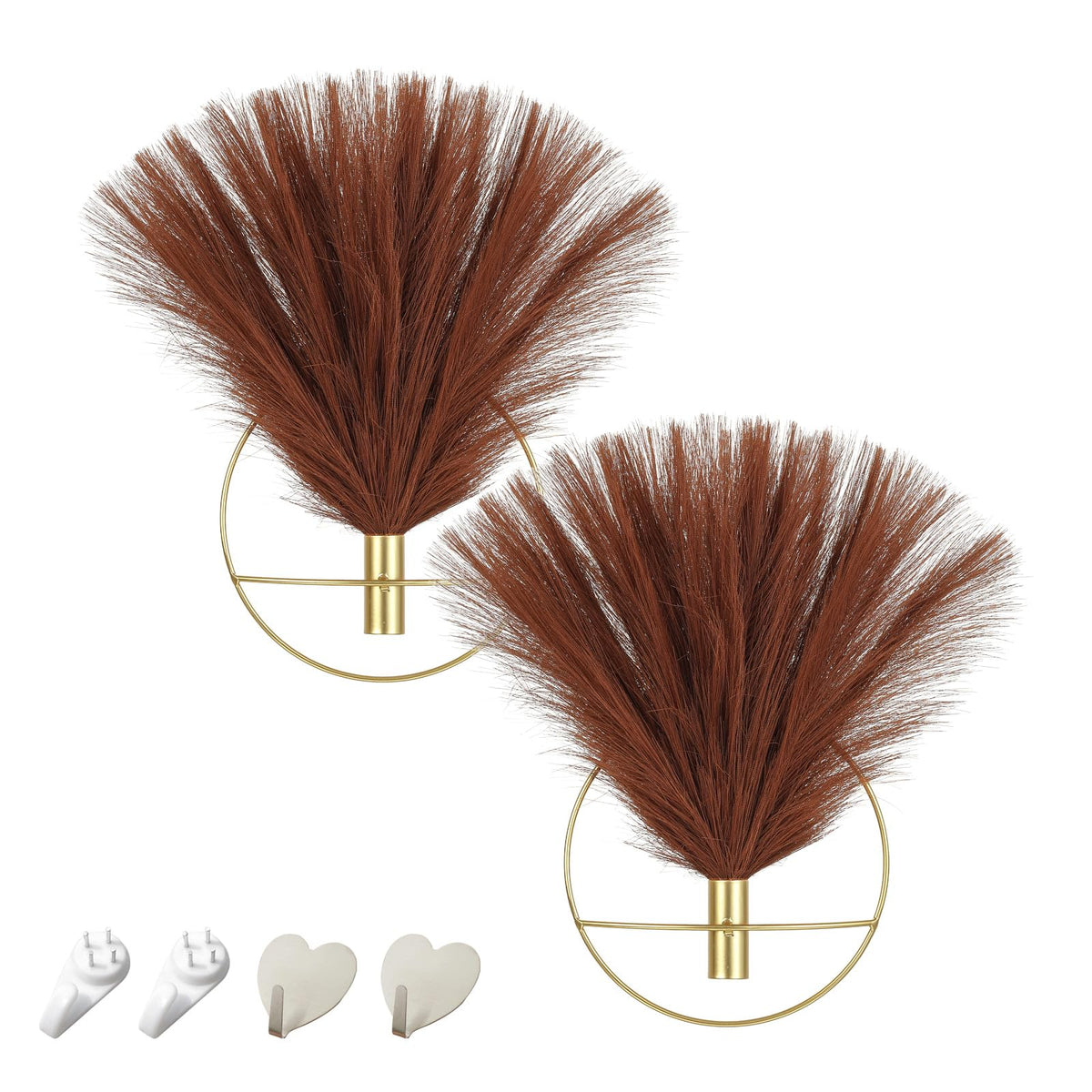 Pretty Jolly Boho Wall Decor, Wall-Mounted Metal Art, Hanging Artificial Pampas Display, Living Room, Bedroom, Bathroom, Diningroom, Fake Faux Plant 2 Pack Black Brown