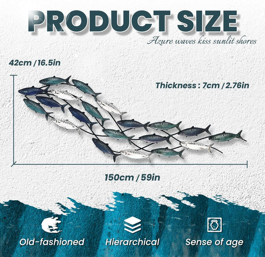ZZYYZZ Metal Fish Wall Art, Large Metal Fish Wall Decor, 3D 59" x 16.5"