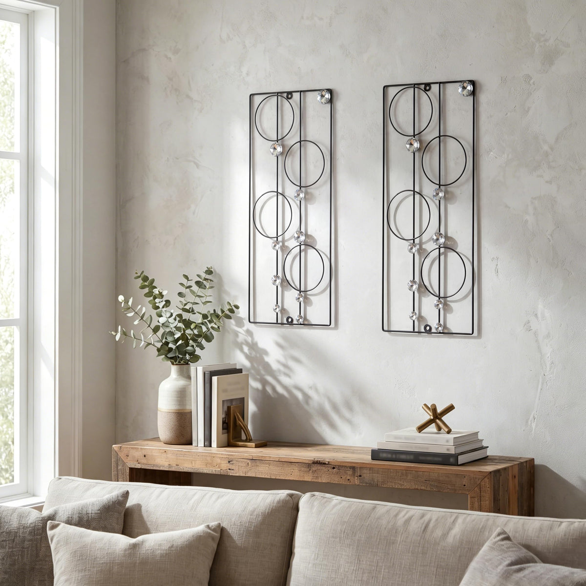 ZEXUIRU 2 Pcs Abstract Metal Art for Wall Decor Living Room Bedroom Bathroom Office Metal Bling Modern Geometric Hanging Vertical Small Iron Sculpture Plaque Pack -Black 15.7in