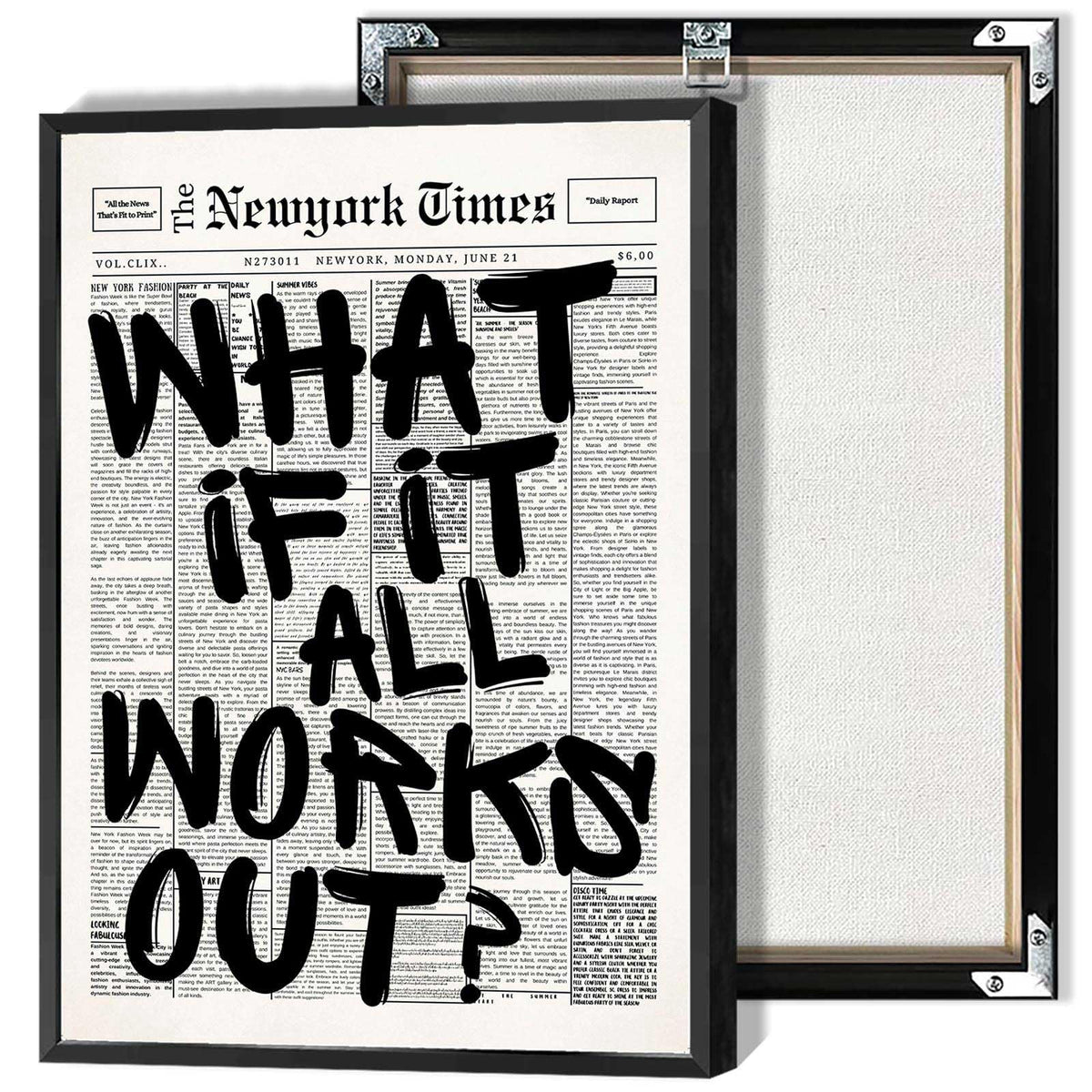 Drimiler Retro Black And White Newspaper Poster What If It All Works Out Canvas Wall Art Positive Affirming Quote Minimalist Prints Painting For Home Bedroom Dorm Wall Decor 8x12in Unframed