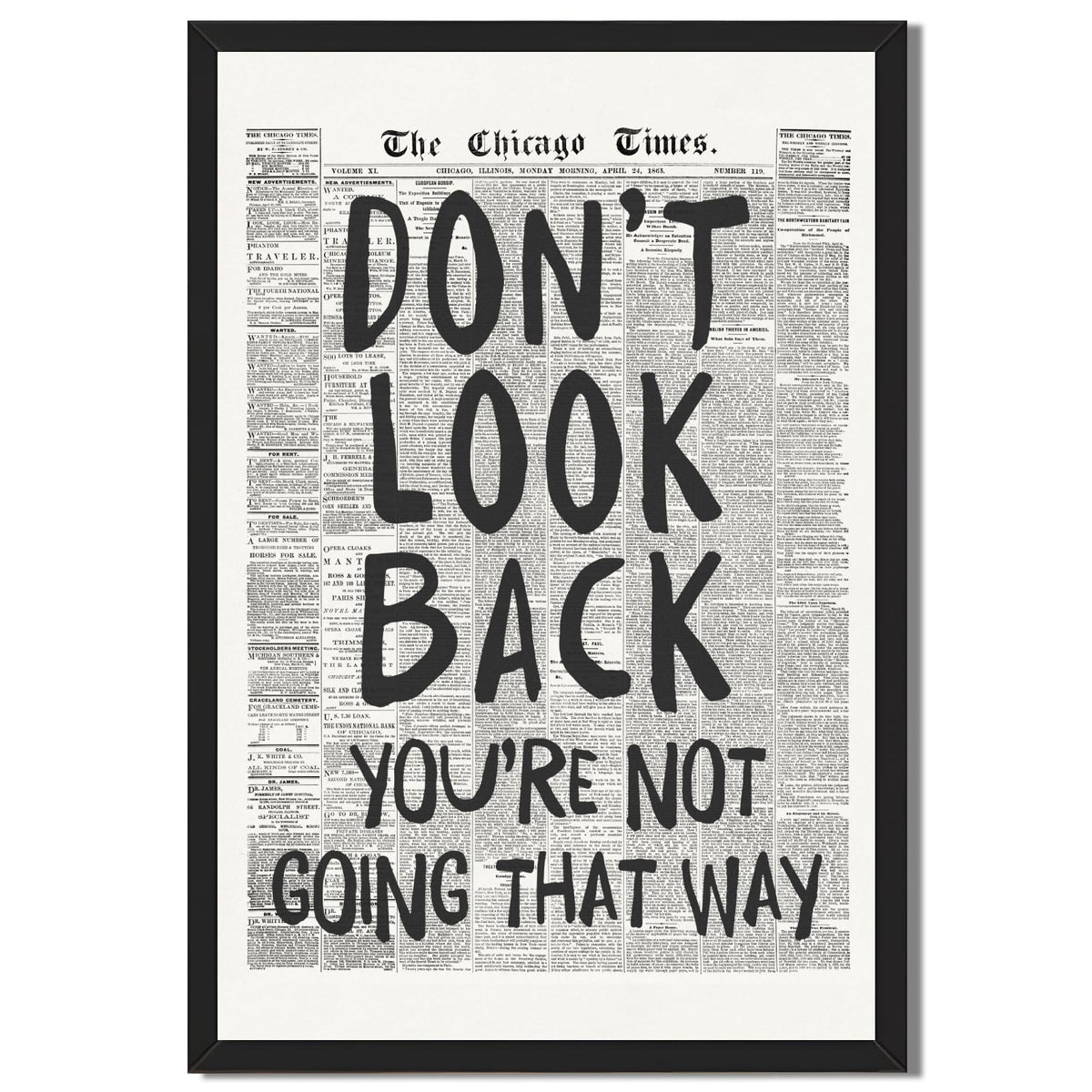 Framed Black And White Retro Newspaper Wall Art Motivational Office Decor