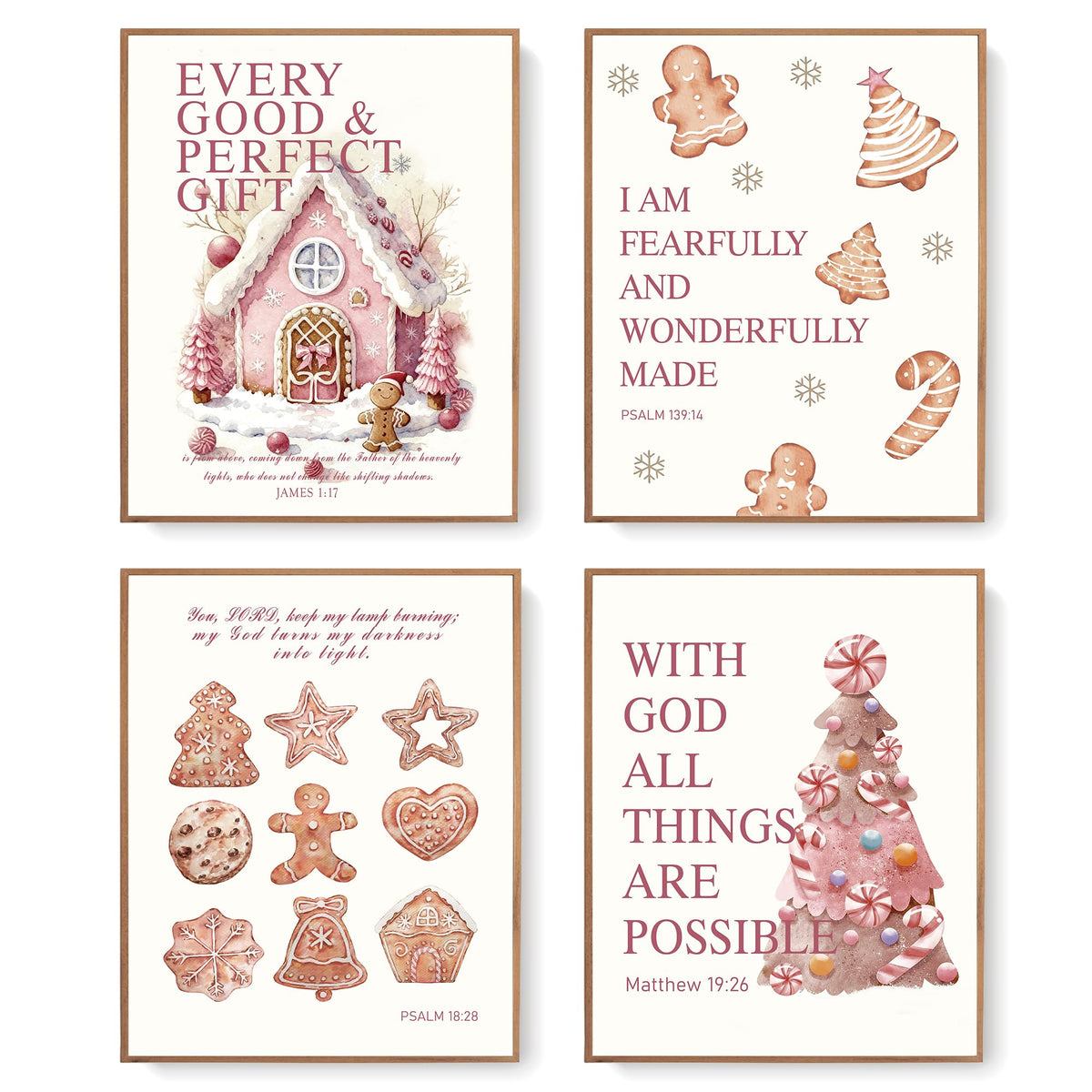 LARTSFRO Coquette Pink Bow Christian Wall Art Decor Posters, Pink Bow Christian Bathroom Room Bedroom Dorm Wall Art Decor Aesthetic for College Teen Girls Gifts,Inspirational Bible Verses Bow Wall Decor, 10x8 Inch Set of 4 Bow Pictures(UNFRAMED)