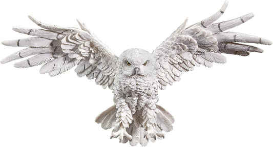 Design Toscano Mystical Snowy Owl Bird Indoor/Outdoor Wall Frieze Sculpture, Medium, 19 inches wide, 11 inches tall, Cast Stone Resin, White Finish