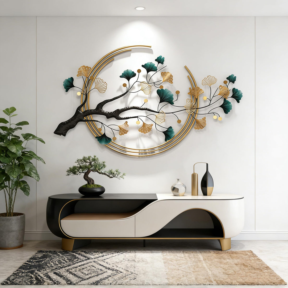 JFUJFU Large Black & Gold 3d Metal Wall Art with Geometric Round for Home