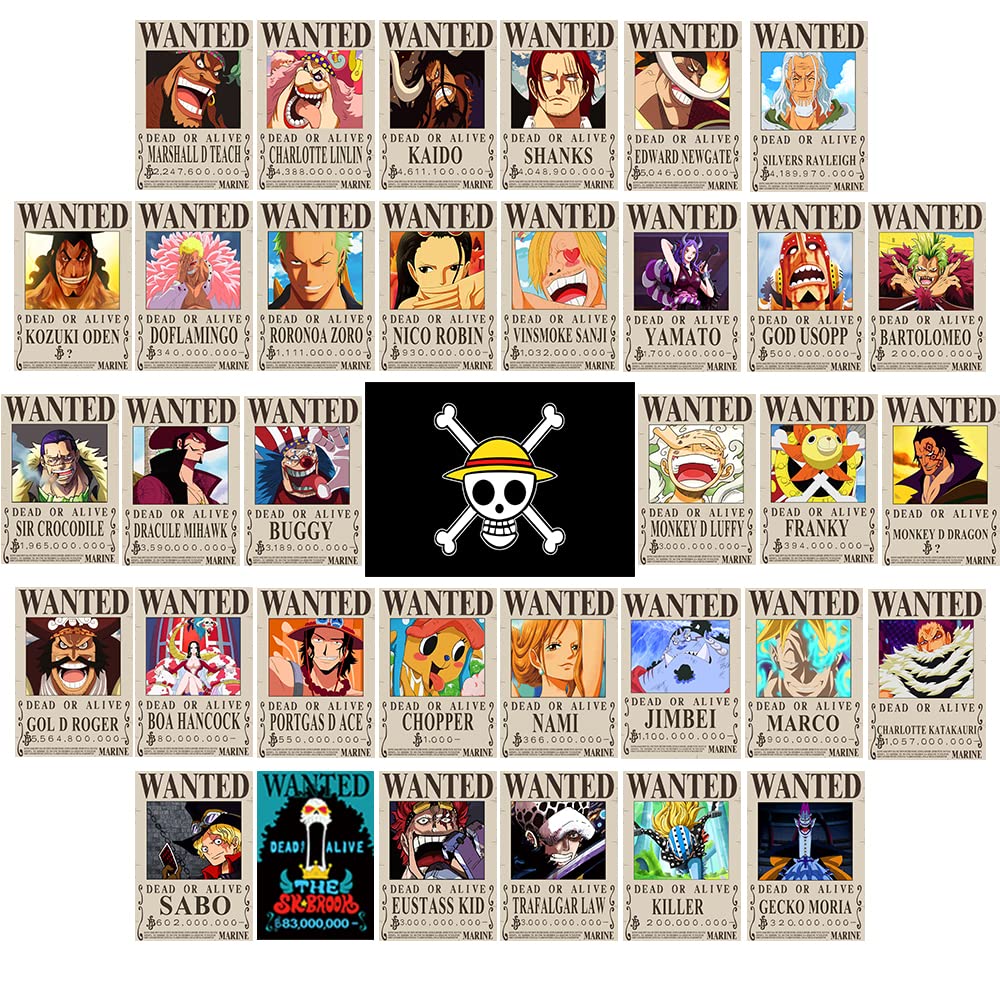 TYZZHOA 25PCS Anime [OP] Wanted Posters 30x21cm, New Bounty Edition