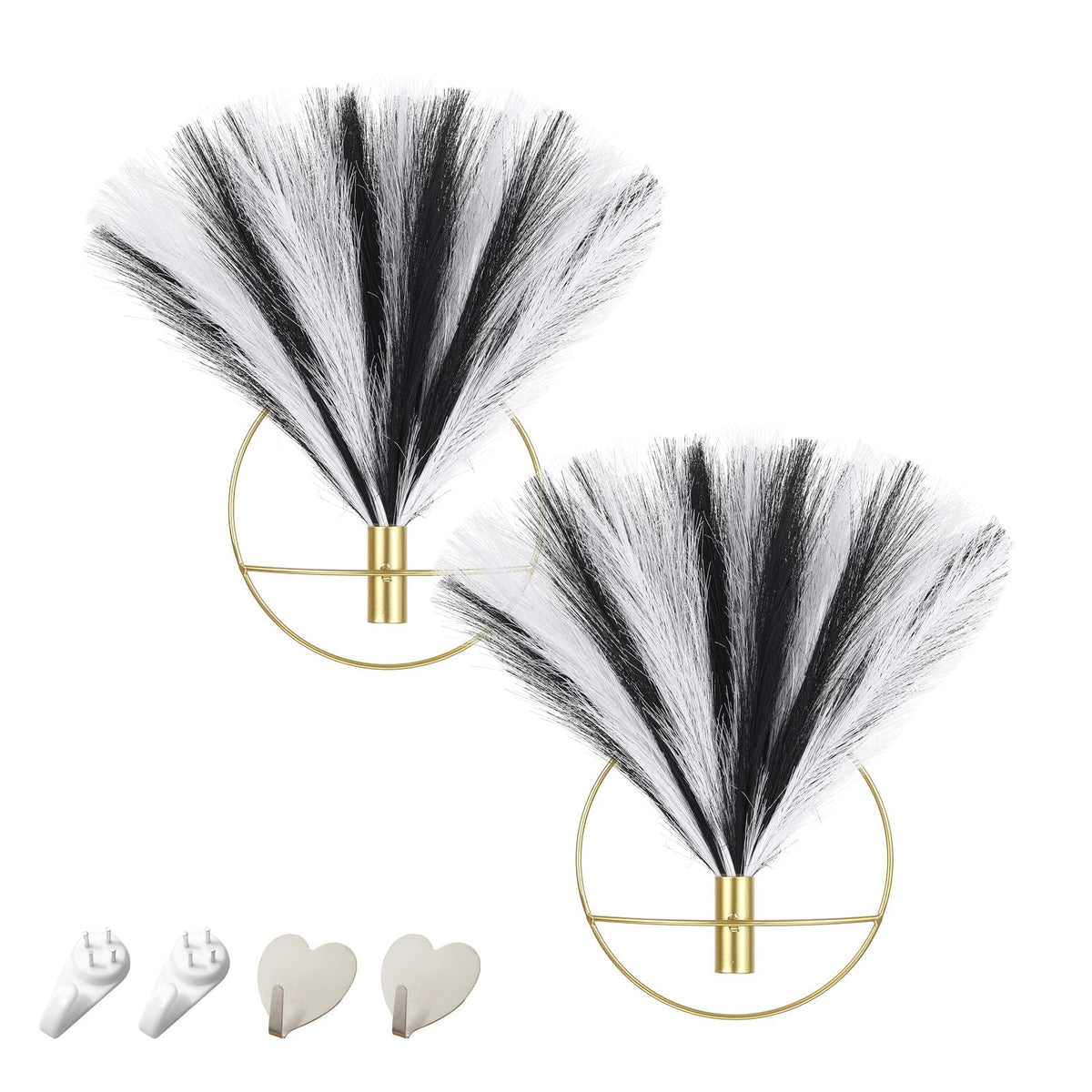Pretty Jolly Boho Wall Decor, Wall-Mounted Metal Art, Hanging Artificial Pampas Display, Living Room, Bedroom, Bathroom, Diningroom, Fake Faux Plant 2 Pack Black Brown