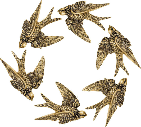 6 Piece Vintage Swallow Wall Decor, 4.7 Inch 3D Resin Bird Art Sculptures