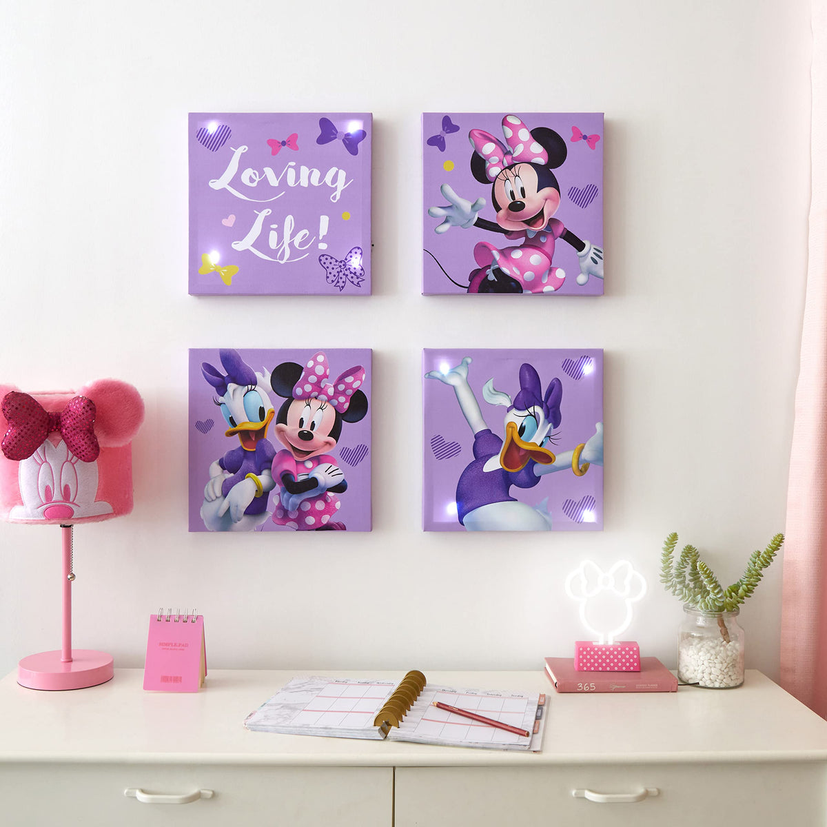 Sanrio Hello Kitty Strawberry and Bow Canvas Wall Art 4 Piece Set for Room Décor,12"x12"