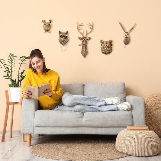 UITWMKTG Gold Animal Head Wall Decor Set of 5 - Deer, Rabbit, Mouse, Bear, Fox Wall Sculptures, Modern Wall Art for Living Room, Bedroom, Office, Gold Wall Hanging Home Decoration