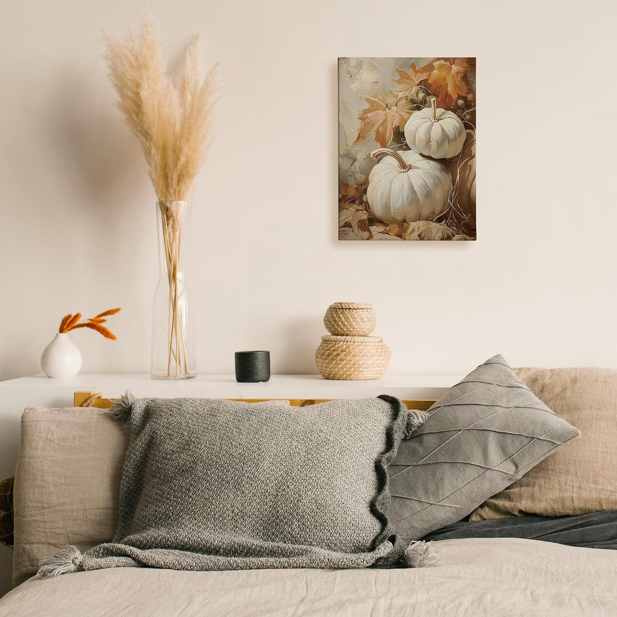 TLESKE Fall Pumpkin Rustic Farmhouse Wall Art Decor 11x14 (White-01)