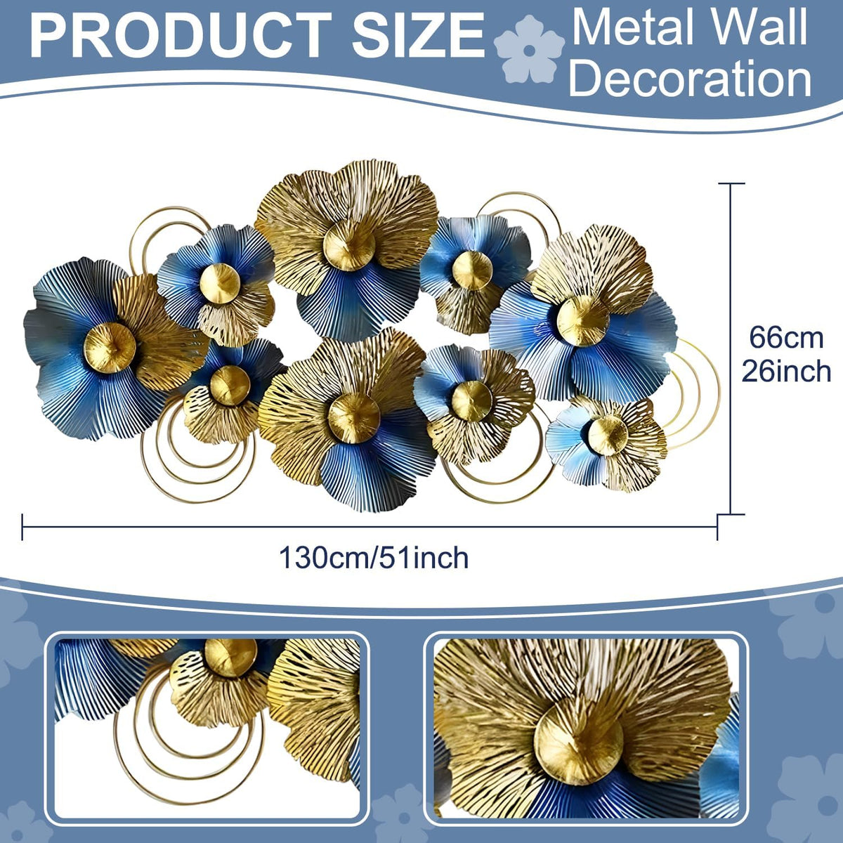 edaknez Metal Wall Art for Living Room 51" Extra Large Flower Wall Decor