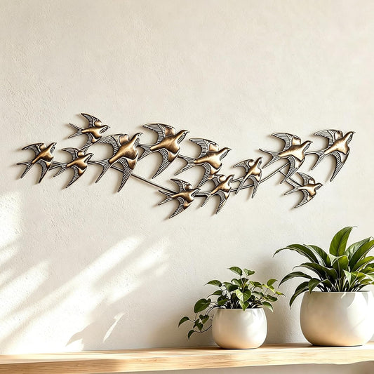 YHSOLAR Metal Bird Wall Decor, Flying Swallows Wall Art for Living Room Bedroom, 3D Flock of Birds Wall Sculpture, Nature Inspired Indoor&Outdoor Wall Art Home Decoration