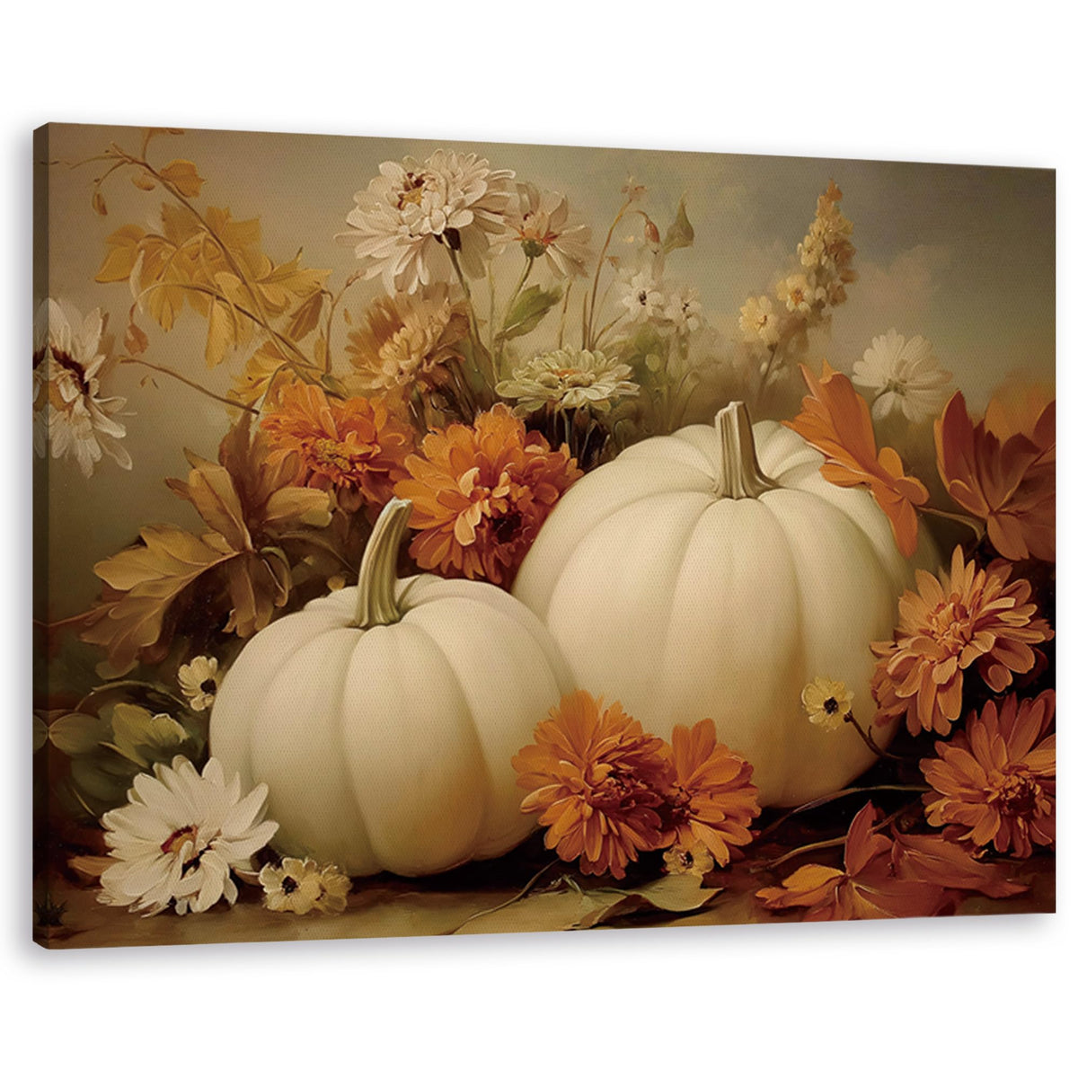 TLESKE Fall Pumpkin Rustic Farmhouse Wall Art Decor 11x14 (White-01)