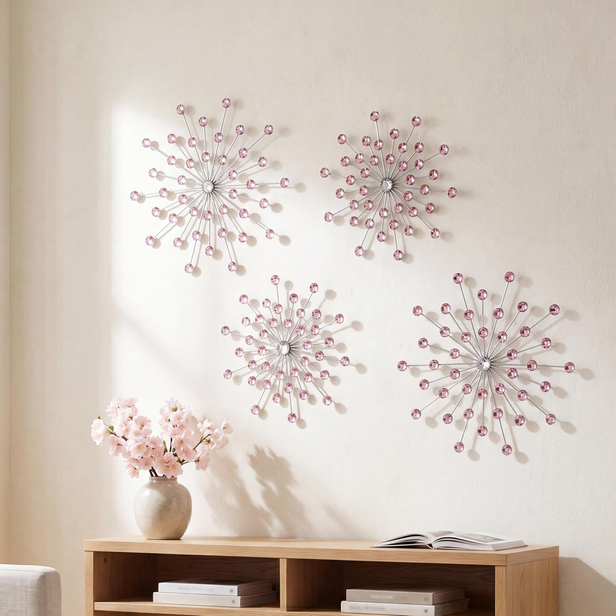 ZEXUIRU 3 Set Silver Starburst Wall Art for Home Decor Metal Bling Crystal Rhinestones Sunburst Wall Decor Sparkling Rhinestone Art Accent Silver - 13in