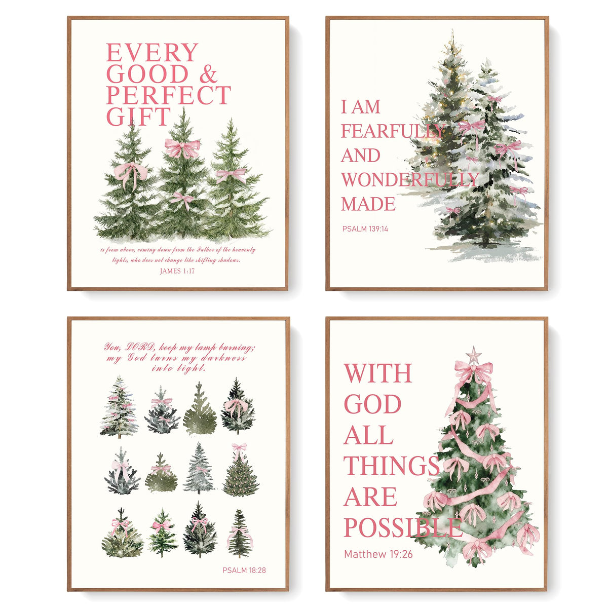 LARTSFRO Coquette Pink Bow Christian Wall Art Decor Posters, Pink Bow Christian Bathroom Room Bedroom Dorm Wall Art Decor Aesthetic for College Teen Girls Gifts,Inspirational Bible Verses Bow Wall Decor, 10x8 Inch Set of 4 Bow Pictures(UNFRAMED)