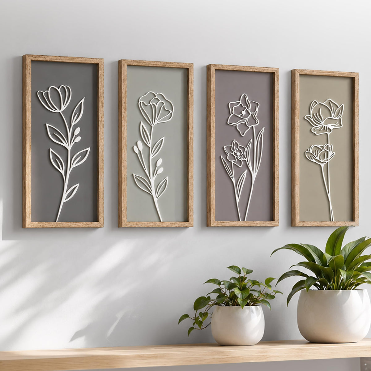 Tide and Tales Floral 3D Green Wall Art, Botanical Wall Decor, Set of 2