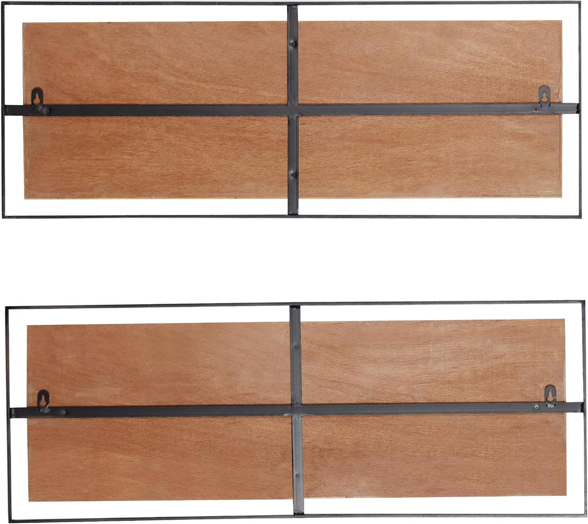 Deco 79 Wooden Geometric Home Wall Decor Linear Carved Wall Sculpture with Black Frame, Set of 2 Wall Art 32"W, 12"H, Brown