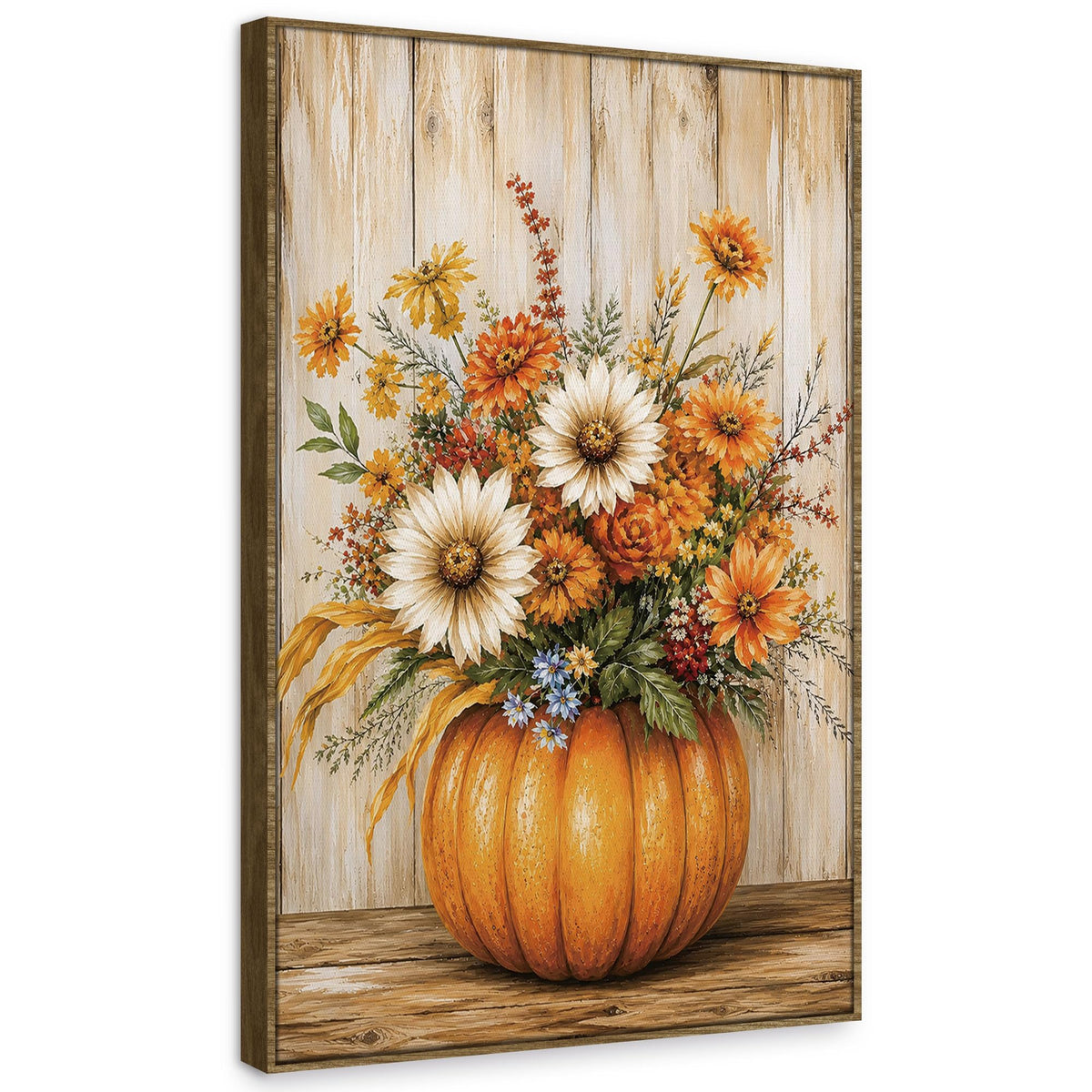 TLESKE Fall Pumpkin Rustic Farmhouse Wall Art Decor 11x14 (White-01)