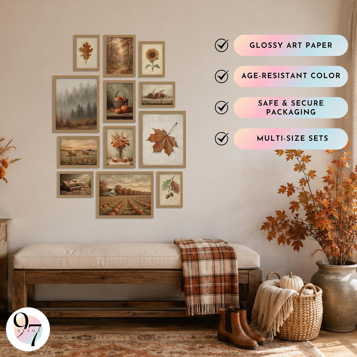 12Pcs Gallery Fall Wall Art Prints, Unframed Vintage Autumn Poster for Home