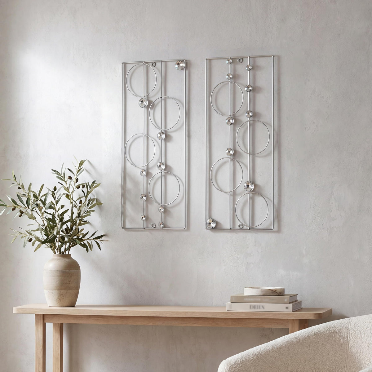 ZEXUIRU 2 Pcs Abstract Metal Art for Wall Decor Living Room Bedroom Bathroom Office Metal Bling Modern Geometric Hanging Vertical Small Iron Sculpture Plaque Pack -Black 15.7in