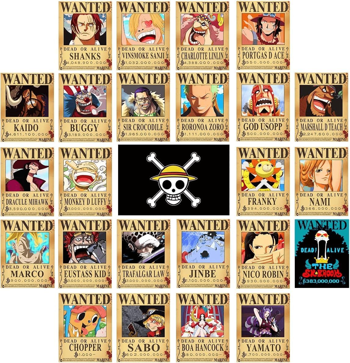 TYZZHOA 25PCS Anime [OP] Wanted Posters 30x21cm, New Bounty Edition (Retro)